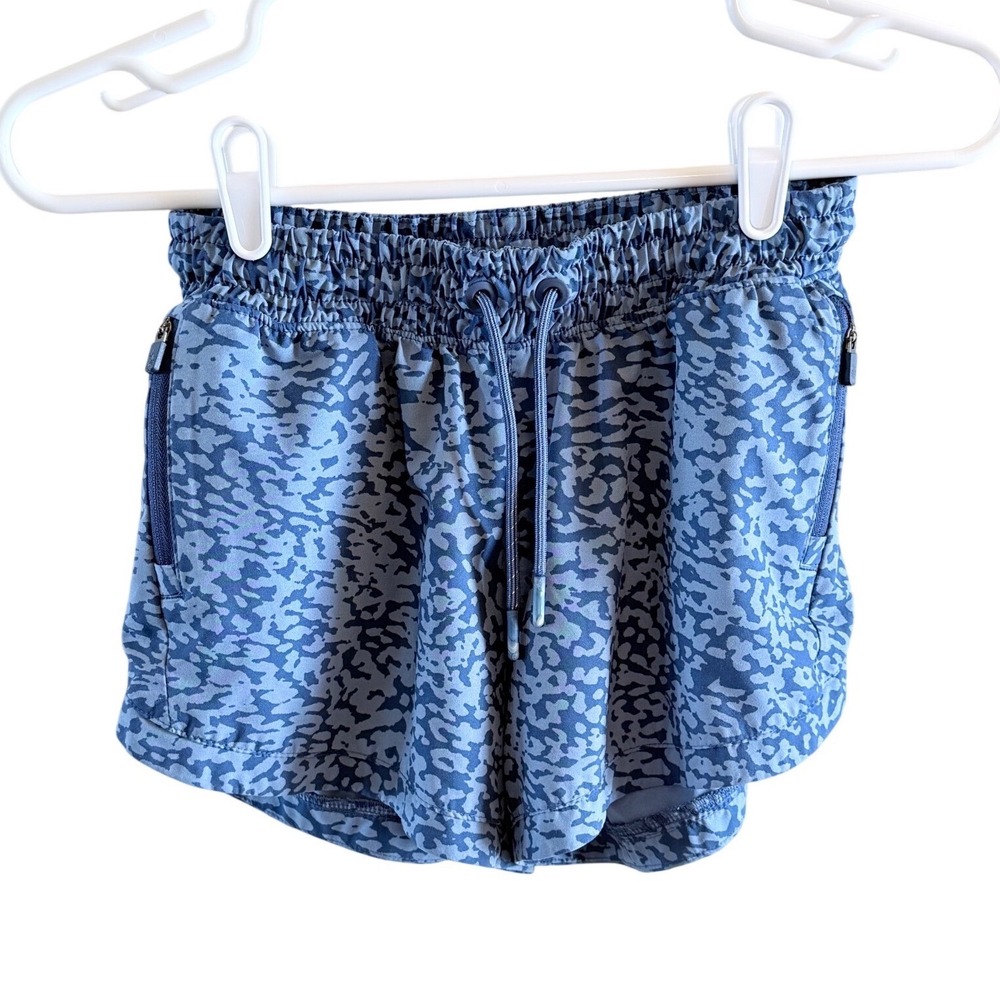 Athleta Girl Shorts Size L Athletic Drawstring Waist Blue Dotted Print Shorts
